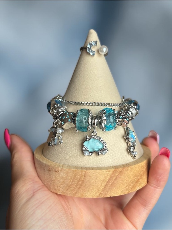 Jewelry - Silver Blue Cloud Charm Bracelet and Ring